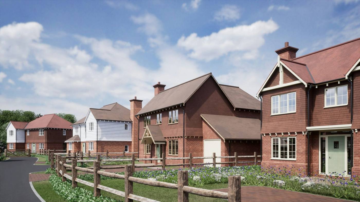 Row of British red-brick new-build houses