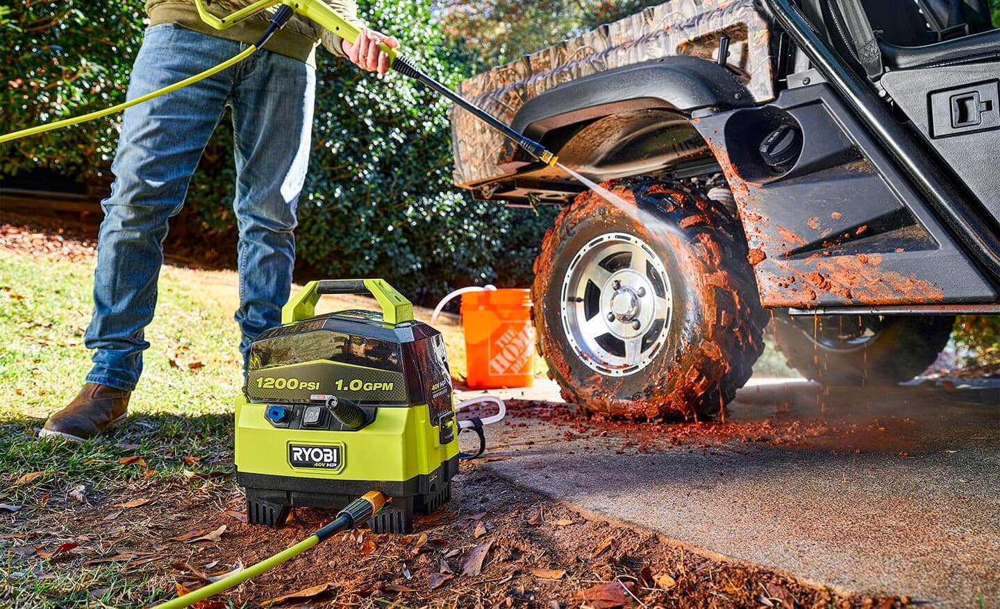 Professional pressure washing in action