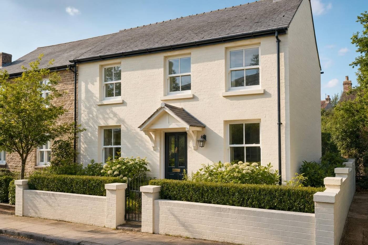 Clean cream rendered English house
